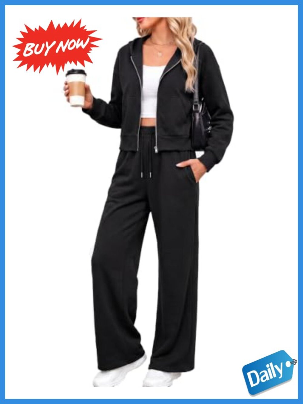 Women 2 Piece Sweatsuit Zip Up Hoodie Wide Leg Sweatpants Set